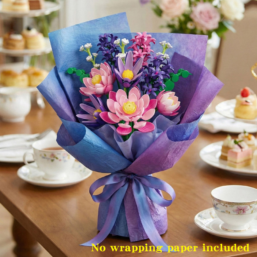 Lotus and Hyacinth Flower Bouquet Building Kit, Creative Desktop Decor